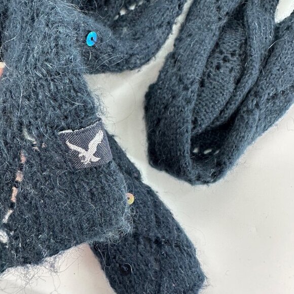 Vintage Blue American Eagle AE Y2K Mohair Blend Scarf Sparkle Sequin - Picture 2 of 7